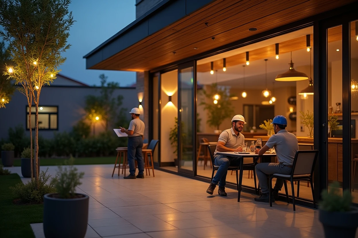 Iluminación ambiental en terraza para recepción